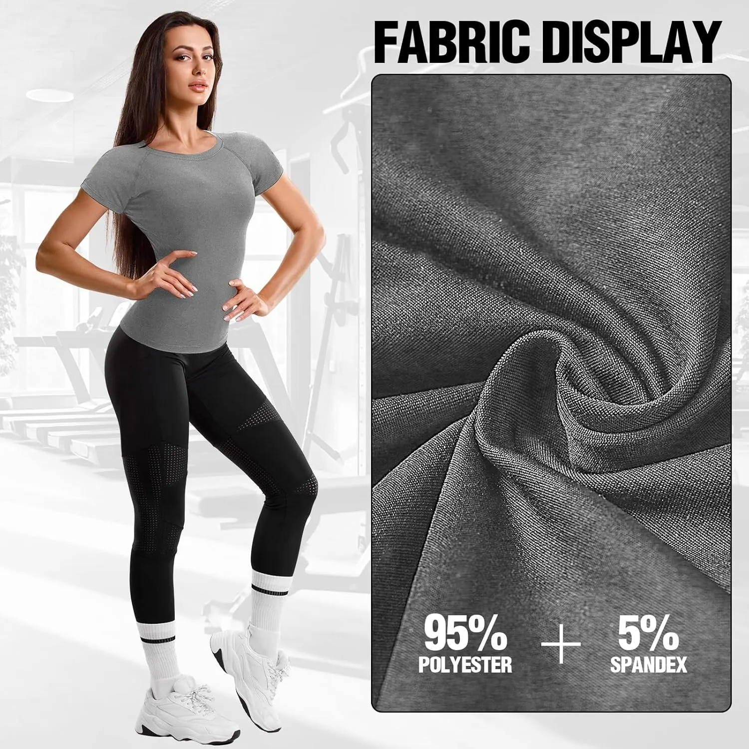 Coume 5 Pack Women's Compression Shirts Short Sleeve Workout Tops Dry Fit Crew Neck Athletic T Shirts Yoga Running Tight Tee