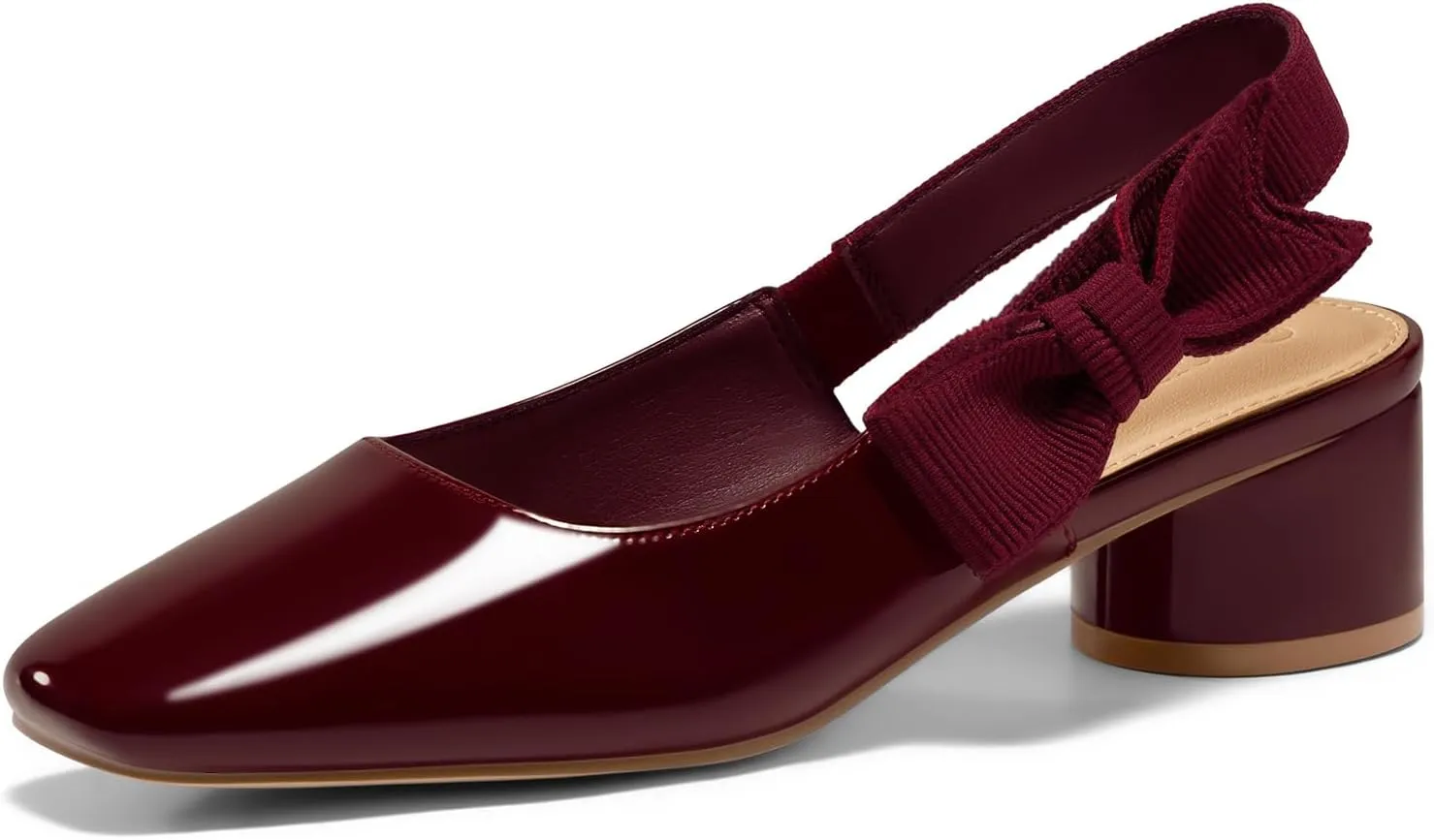 Coutgo Women's Low Block Heels Slingback Bow Closed Square Toe Slip On Work Pumps Dress Shoes