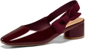 Coutgo Women's Low Block Heels Slingback Bow Closed Square Toe Slip On Work Pumps Dress Shoes