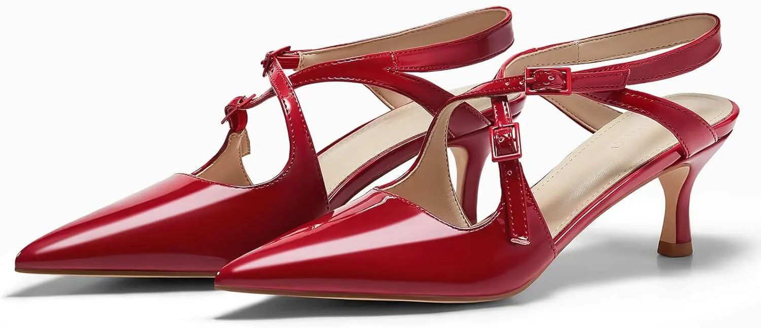 Coutgo Womens Slingback Kitten Heels Pointed Toe Criss Cross Pumps Buckle Office Dress Shoes
