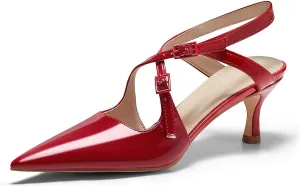 Coutgo Womens Slingback Kitten Heels Pointed Toe Criss Cross Pumps Buckle Office Dress Shoes