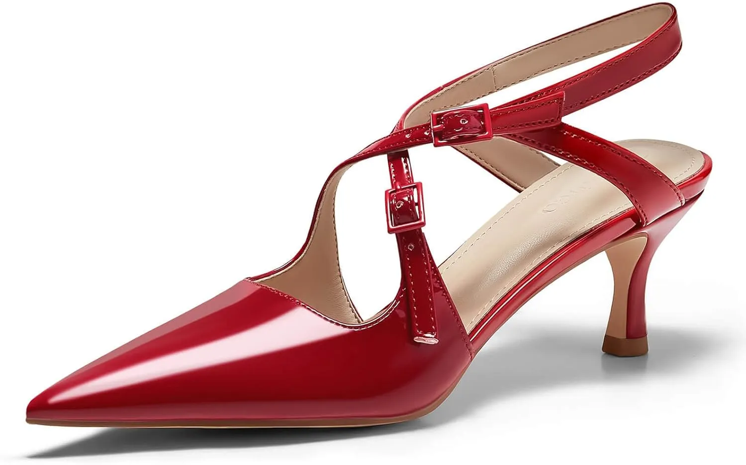 Coutgo Womens Slingback Kitten Heels Pointed Toe Criss Cross Pumps Buckle Office Dress Shoes