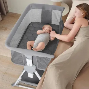 Cowiewie Bassinet Bedside Sleeper,Baby Bassinet with Air-Fiber Comfy Mattress & 7-Adjustable Height,Foldable Bedside Bassinets for Baby with 360°Breathable Mesh,Portable Crib with Wheels & XL-Storage