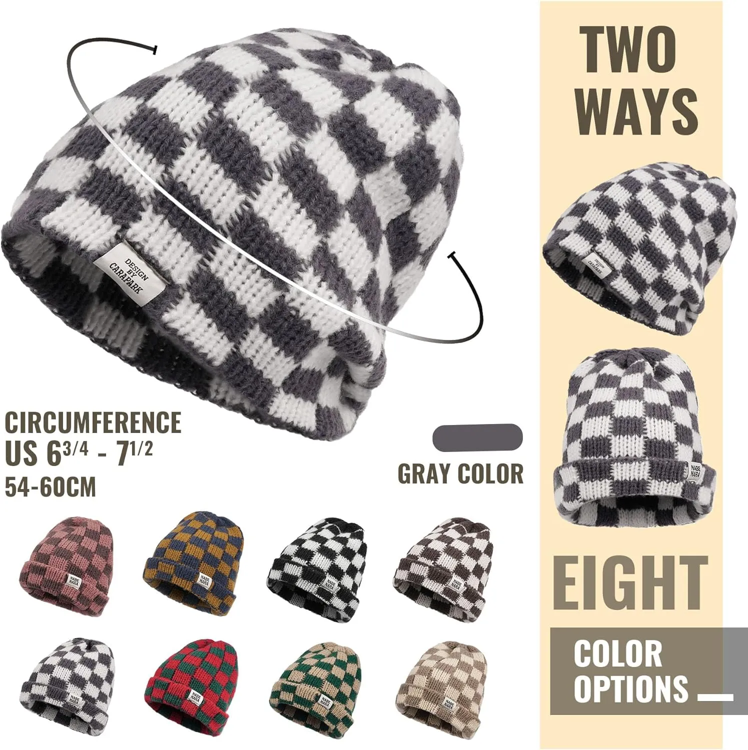 Croogo Beanie Men Slouchy Knit Skull Cap Warm Stocking Hats Women Winter Snow Ski Hat Cuffed Plaid Hat Toboggan Hats