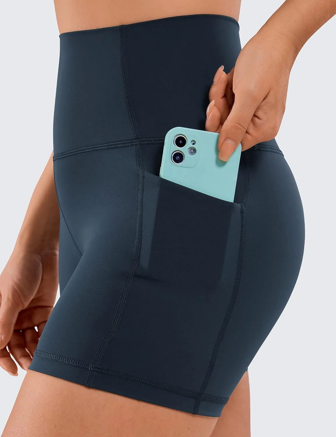 CRZ YOGA Women's Naked Feeling Biker Shorts with Pockets 4'' - High Waisted Yoga Gym Workout Spandex