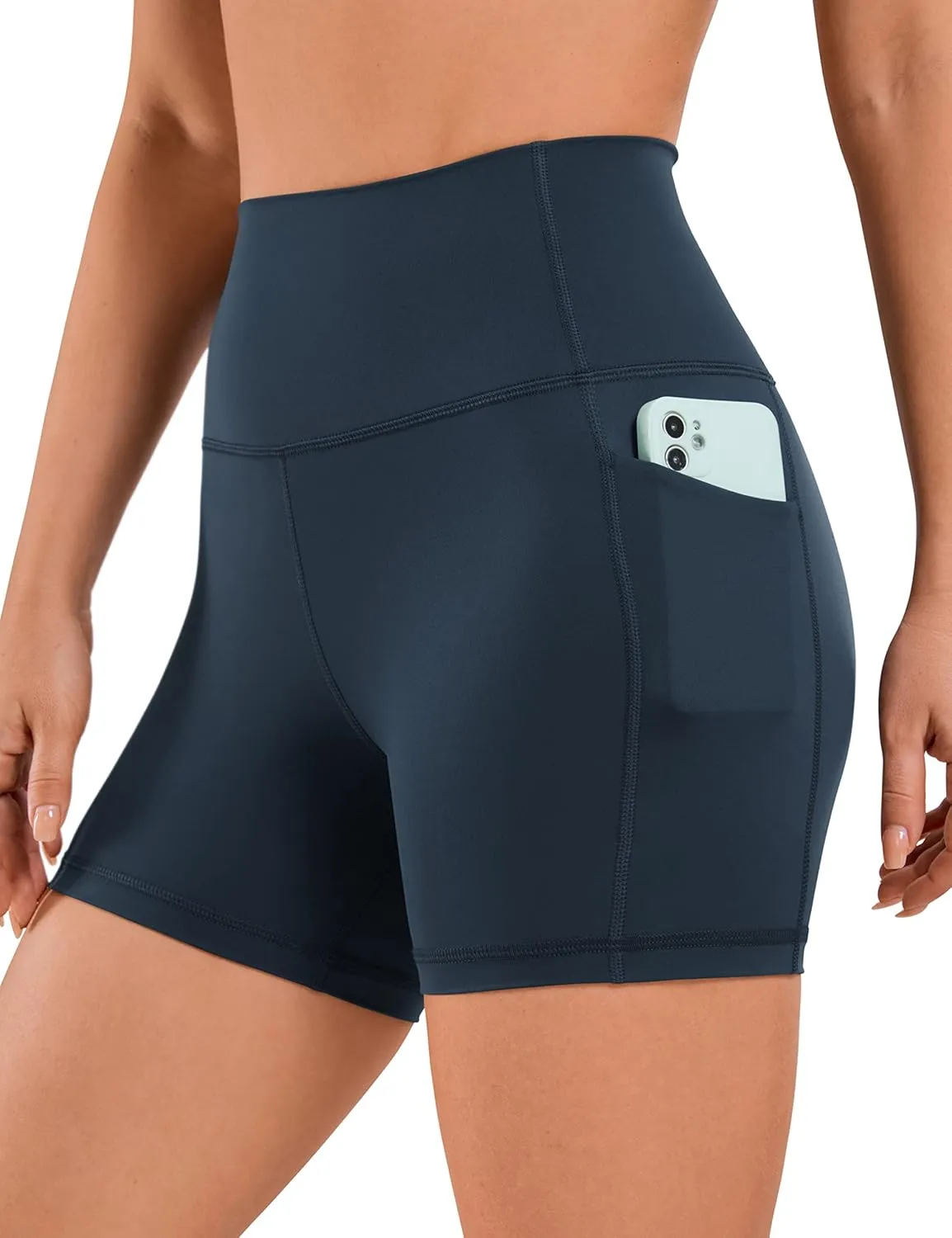 CRZ YOGA Women's Naked Feeling Biker Shorts with Pockets 4'' - High Waisted Yoga Gym Workout Spandex