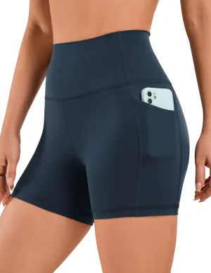 CRZ YOGA Women's Naked Feeling Biker Shorts with Pockets 4'' - High Waisted Yoga Gym Workout Spandex