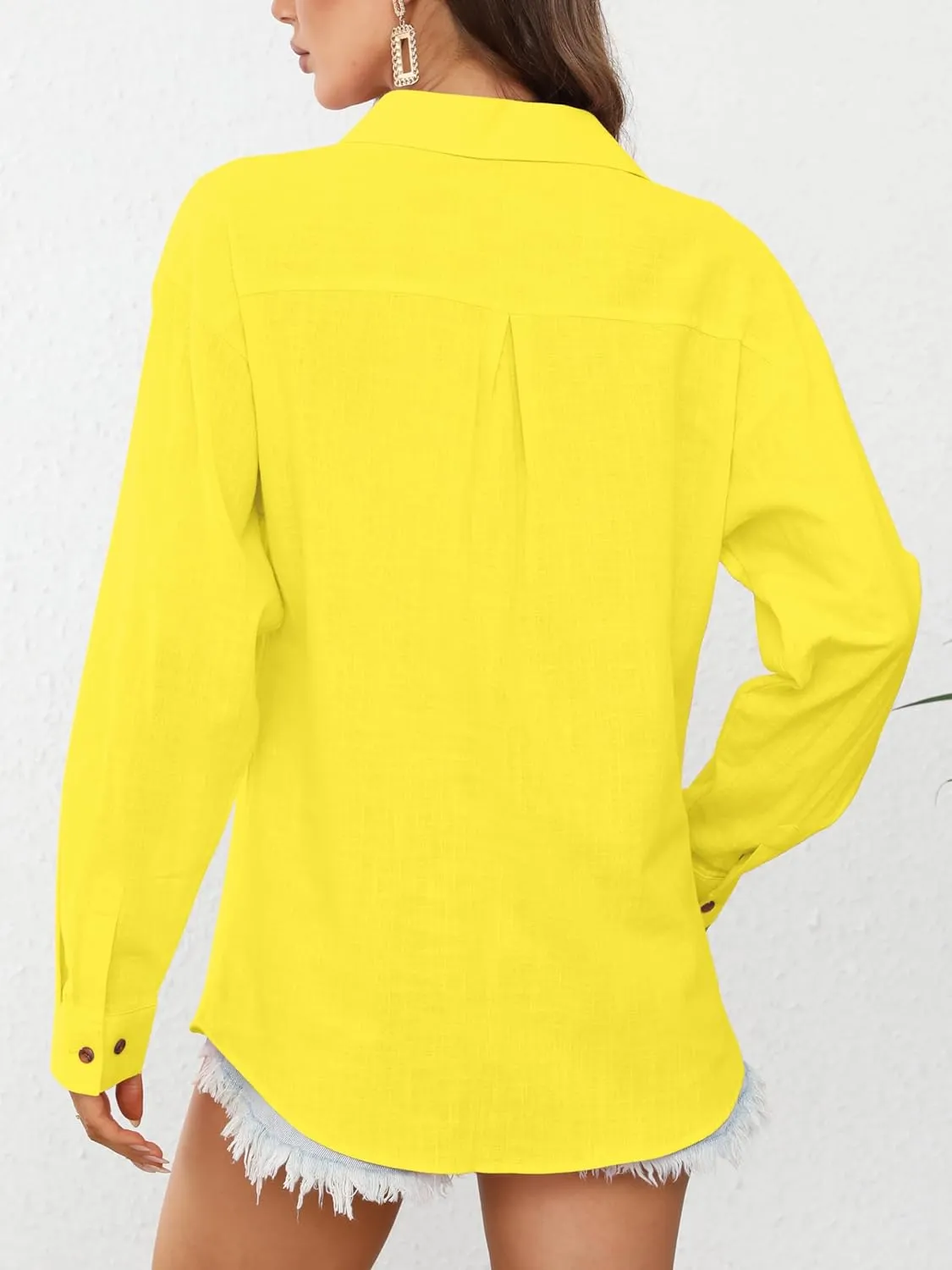 CUNLIN Women's Button Down Shirts Long Sleeve Cotton Summer Beach Wear for Women with Pocket