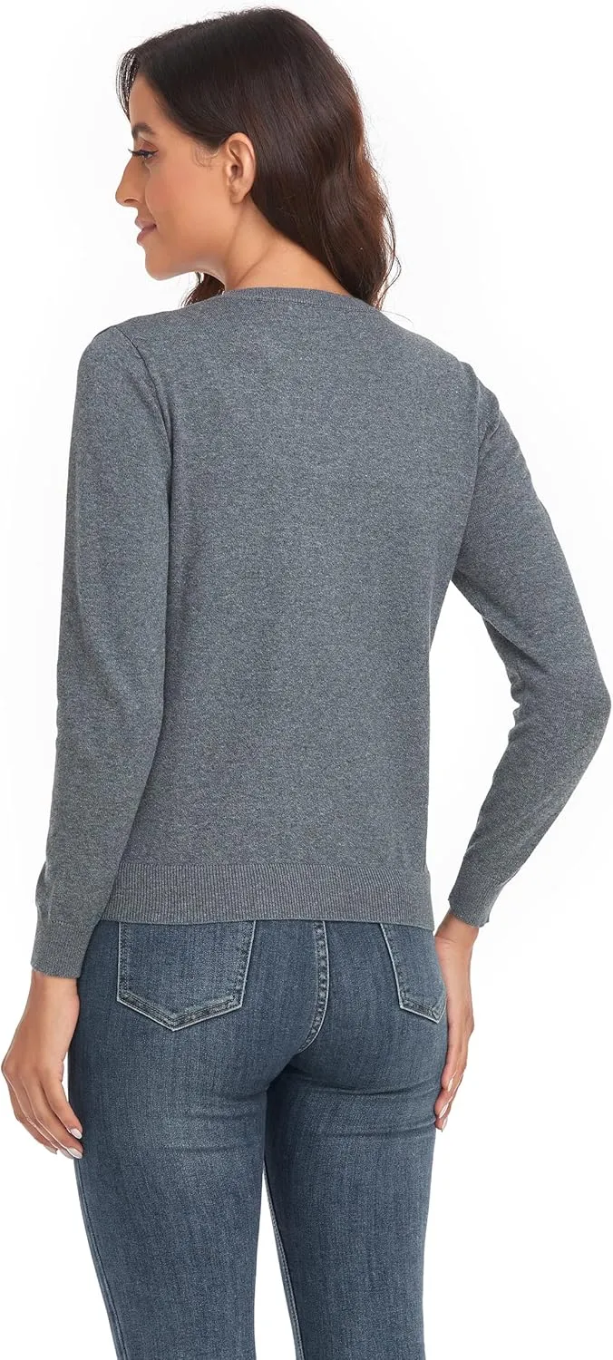 CUNYI Women's Crew Neck Cardigan Long Sleeve Sweater for Women Button Down Soft Knit Ladies Cardigan Sweates Coat