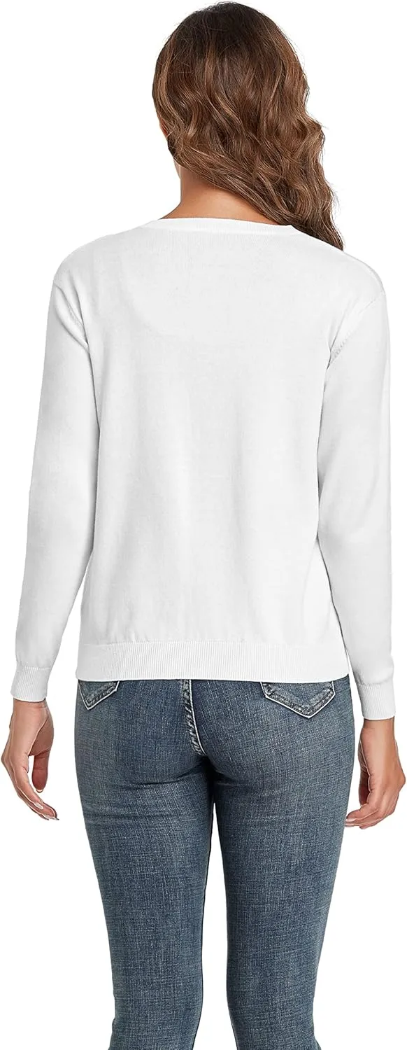 CUNYI Women's Crew Neck Cardigan Long Sleeve Sweater for Women Button Down Soft Knit Ladies Cardigan Sweates Coat