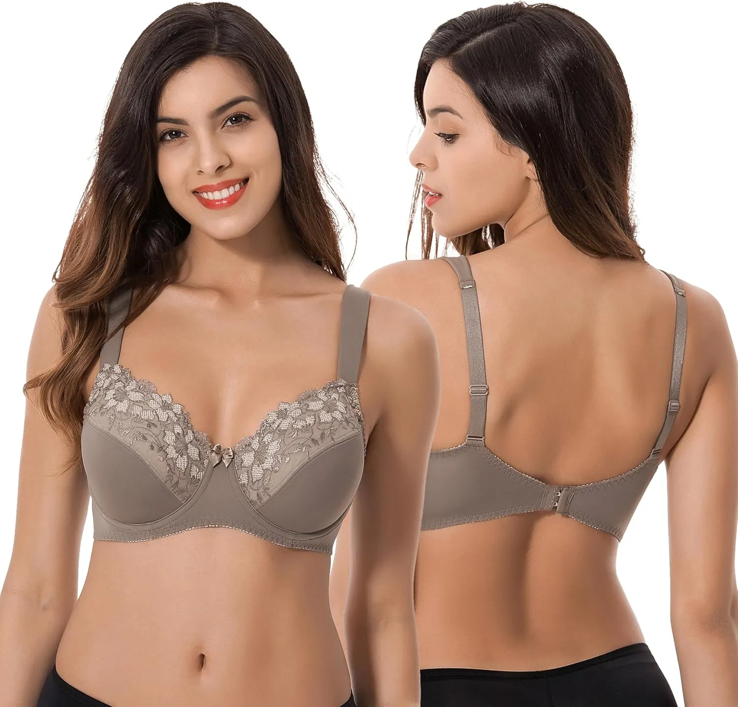 Curve Muse Plus Size Minimizer Underwire Unlined Bras with Embroidery Lace-2 or 3Pack