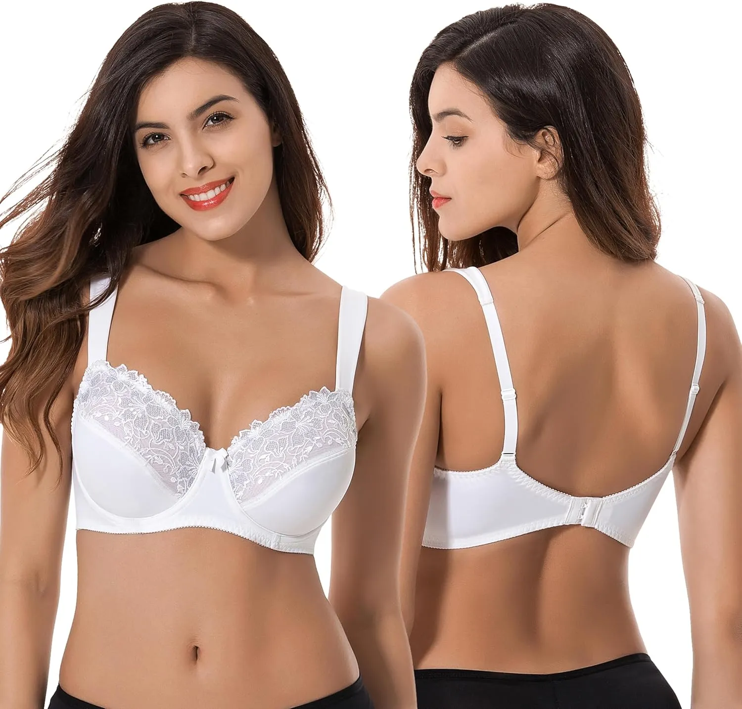 Curve Muse Plus Size Minimizer Underwire Unlined Bras with Embroidery Lace-2 or 3Pack