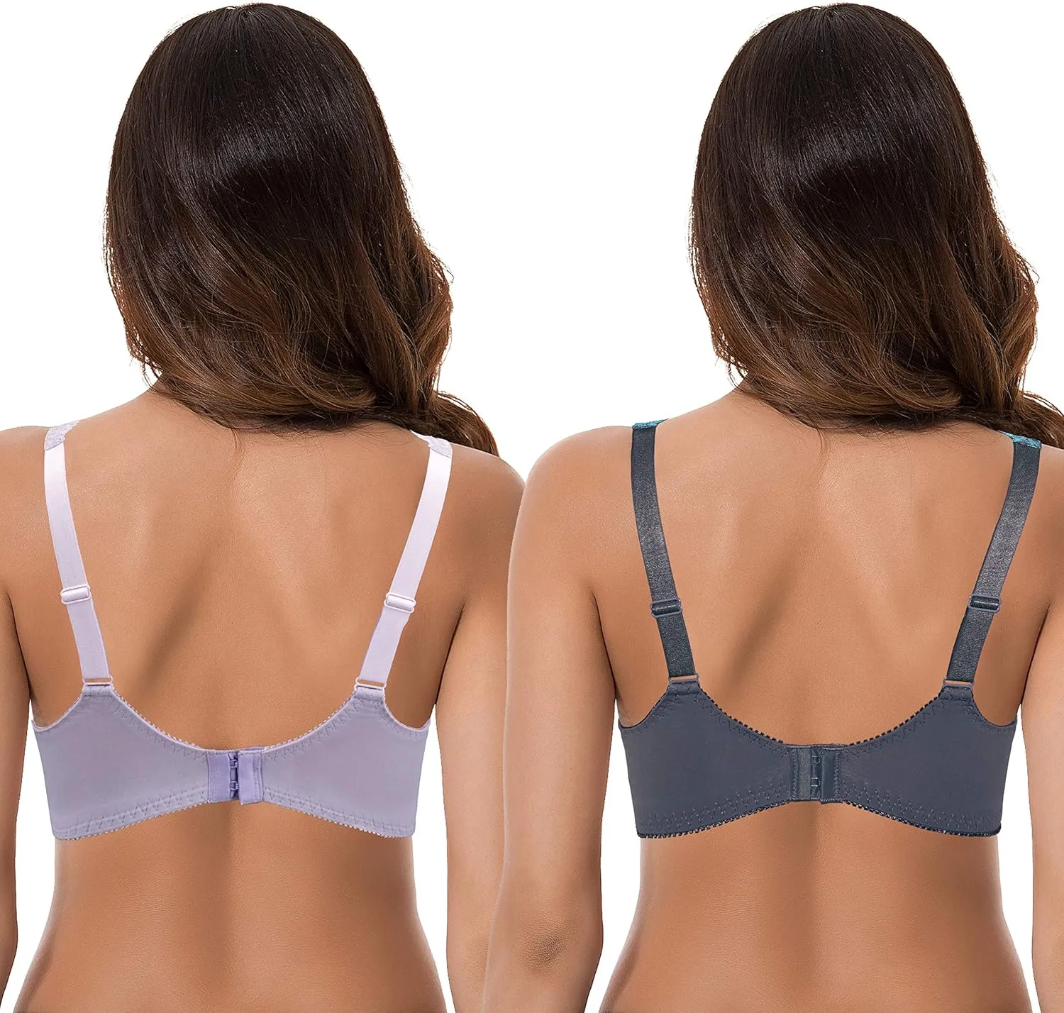 Curve Muse Women's Minimizer Unlined Underwire Bra with Lace Embroidery-2 Pack