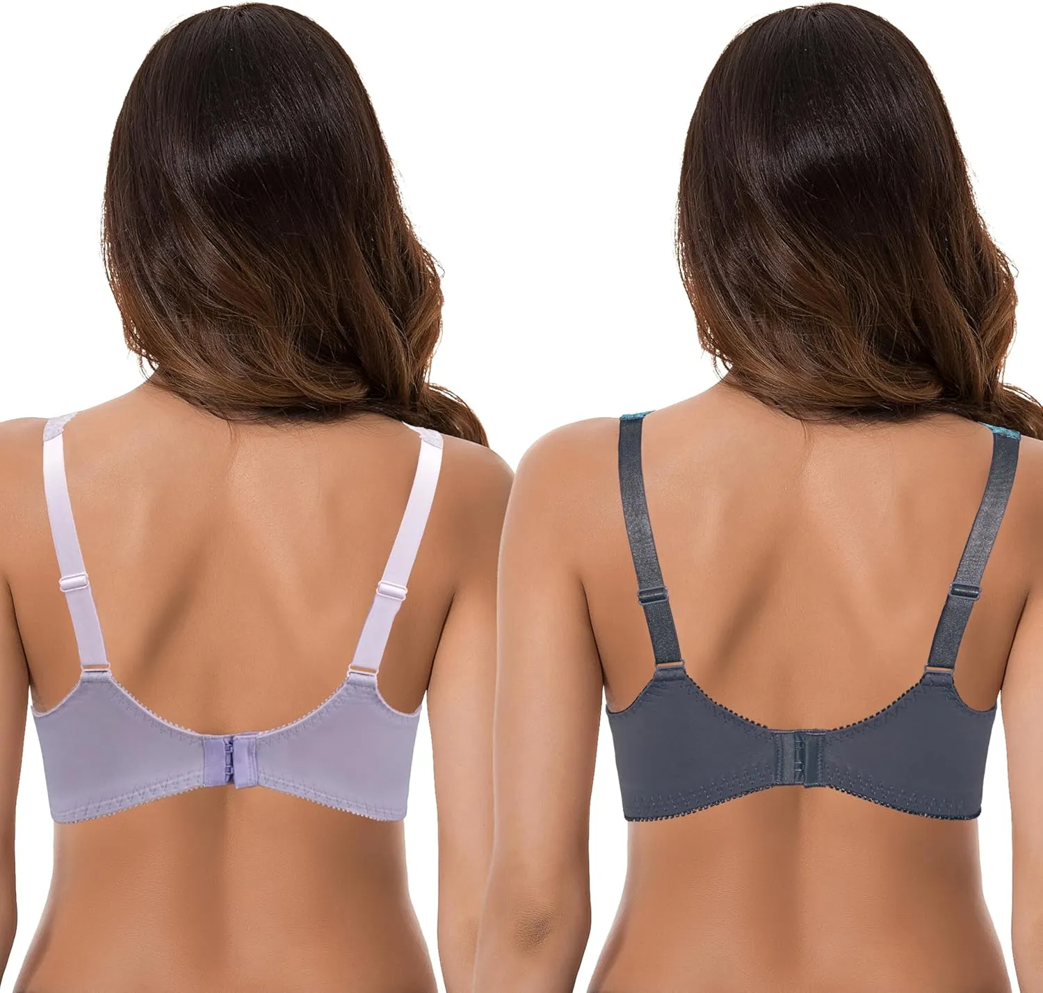 Curve Muse Women's Minimizer Unlined Underwire Bra with Lace Embroidery-2 Pack