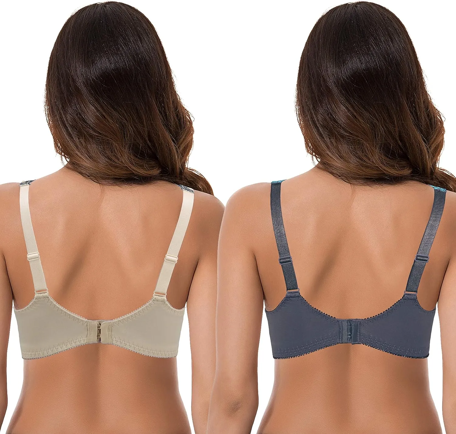 Curve Muse Women's Minimizer Unlined Underwire Bra with Lace Embroidery-2 Pack