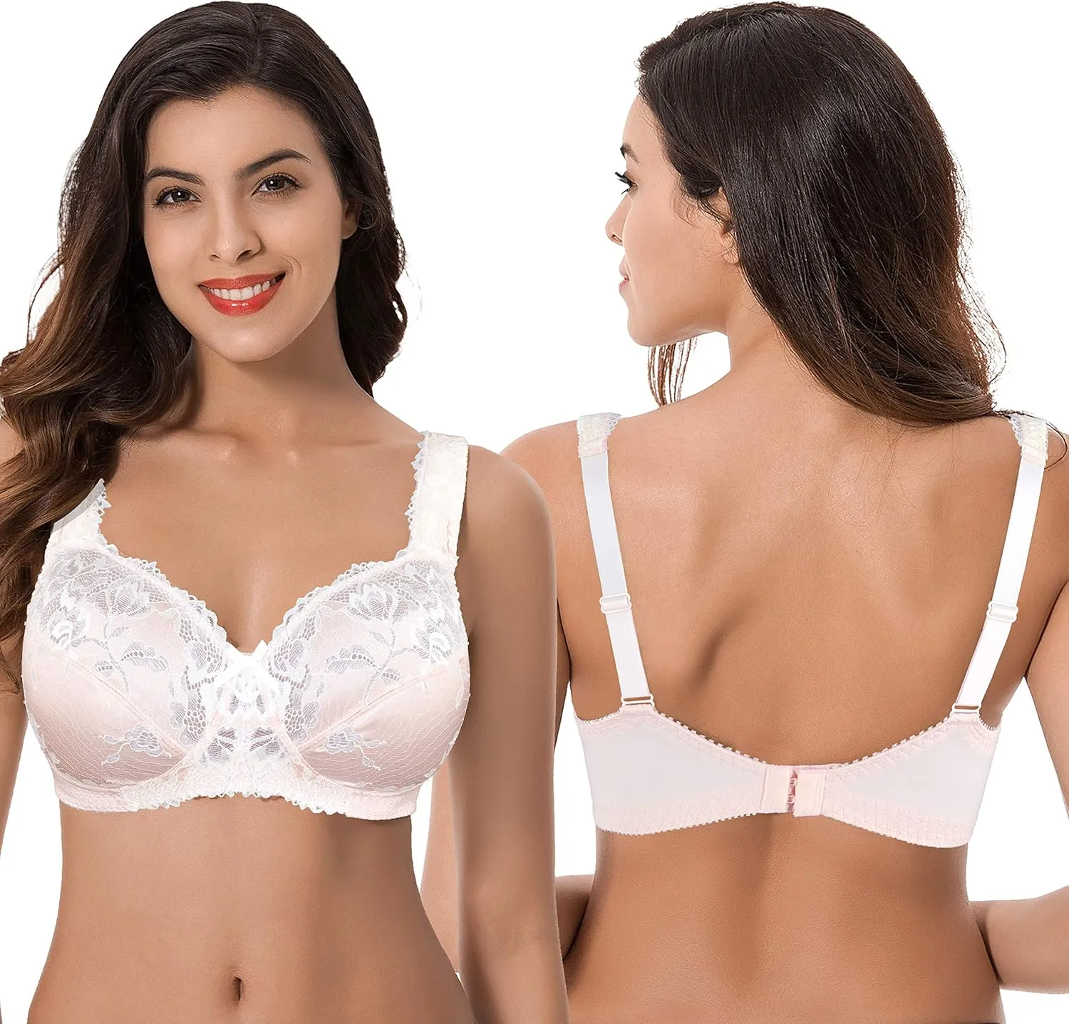 Curve Muse Women's Plus Size Minimizer Unlined Wireless Lace Full Coverage Bras