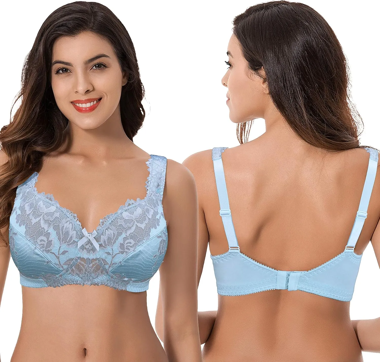Curve Muse Women's Plus Size Minimizer Unlined Wireless Lace Full Coverage Bras