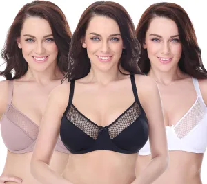 Curve Muse Women's Plus Size Unlined Minimizer Underwire Full Figure Bra-3Pack