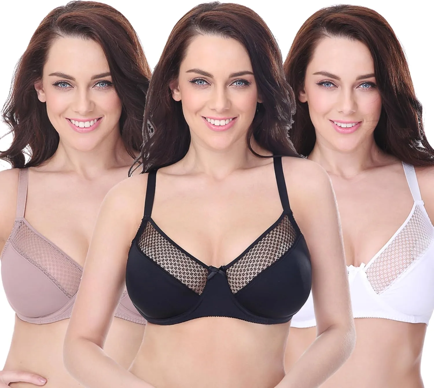 Curve Muse Women's Plus Size Unlined Minimizer Underwire Full Figure Bra-3Pack