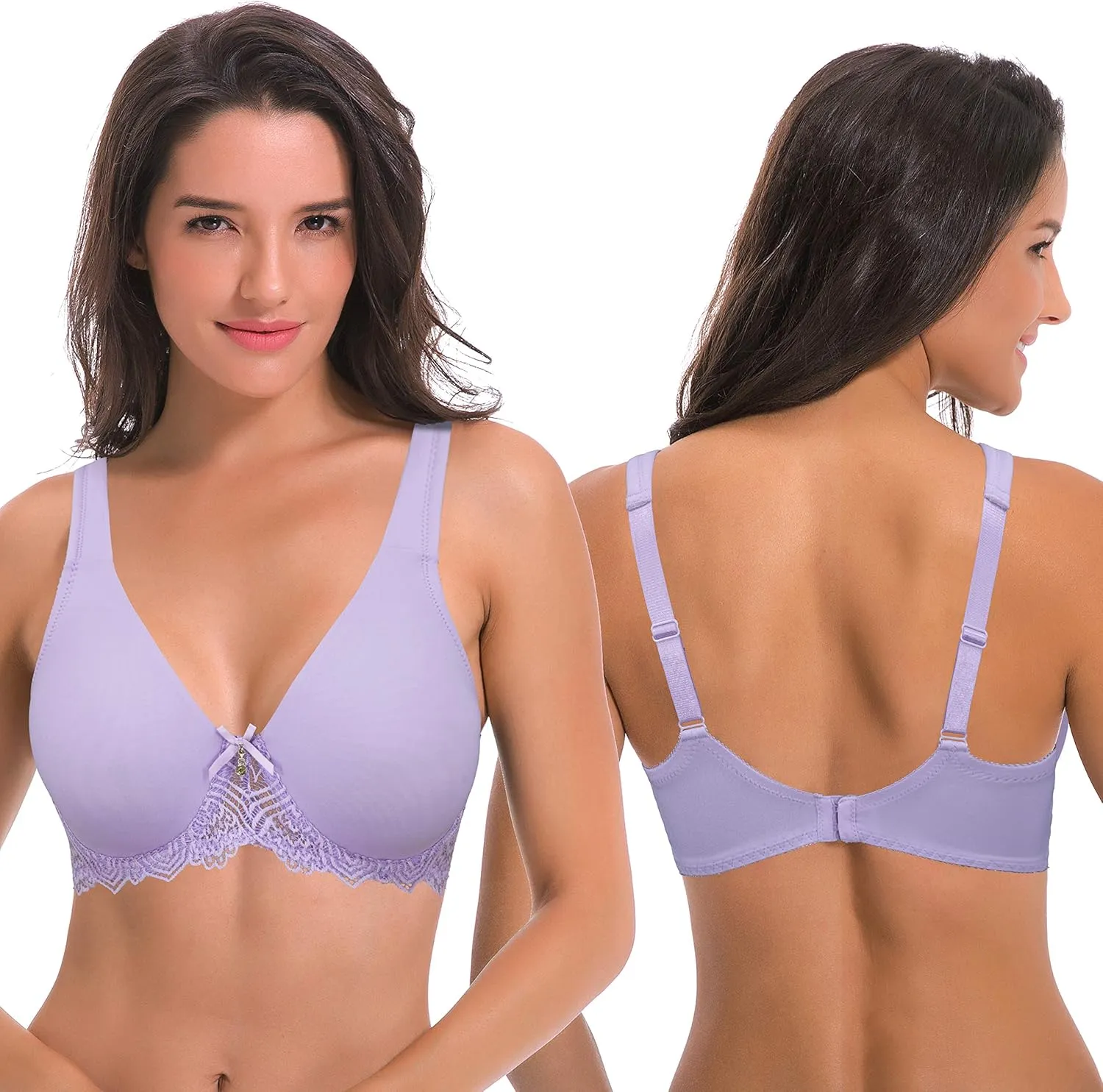 Curve Muse Women's Plus Size Unlined Underwire Lace Bra with Cushion Straps-2PK