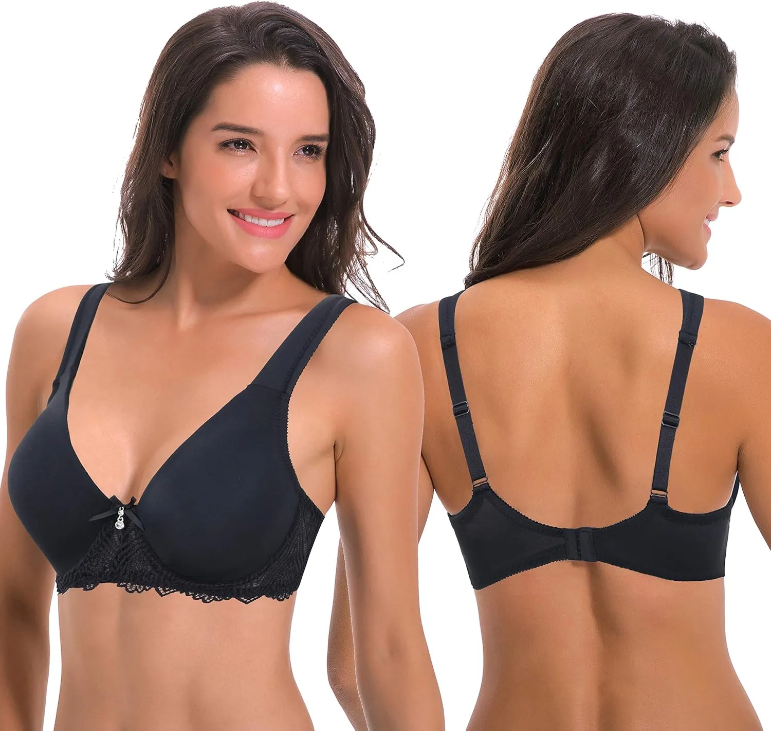 Curve Muse Women's Plus Size Unlined Underwire Lace Bra with Cushion Straps-2PK