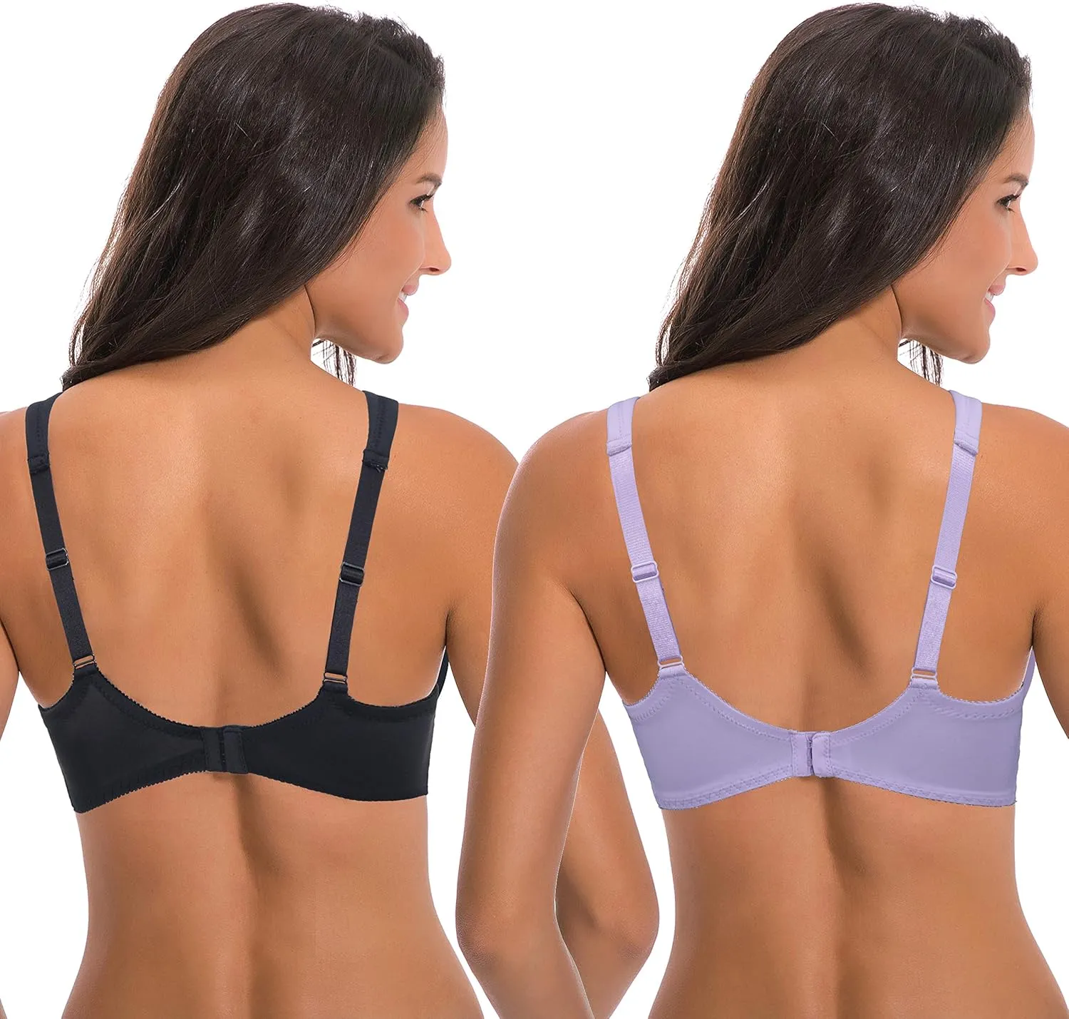 Curve Muse Women's Plus Size Unlined Underwire Lace Bra with Cushion Straps-2PK