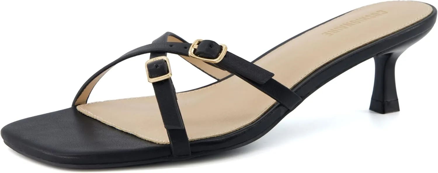 CUSHIONAIRE Women's Milan Kitten Heel Sandals  Memory Foam, Wide Widths Available