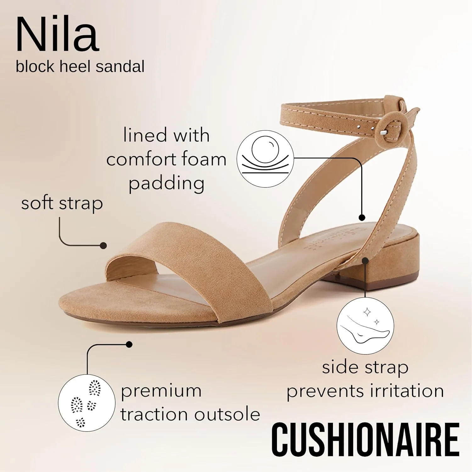 CUSHIONAIRE Women's Nila one band low block heel sandal  Wide Widths Available