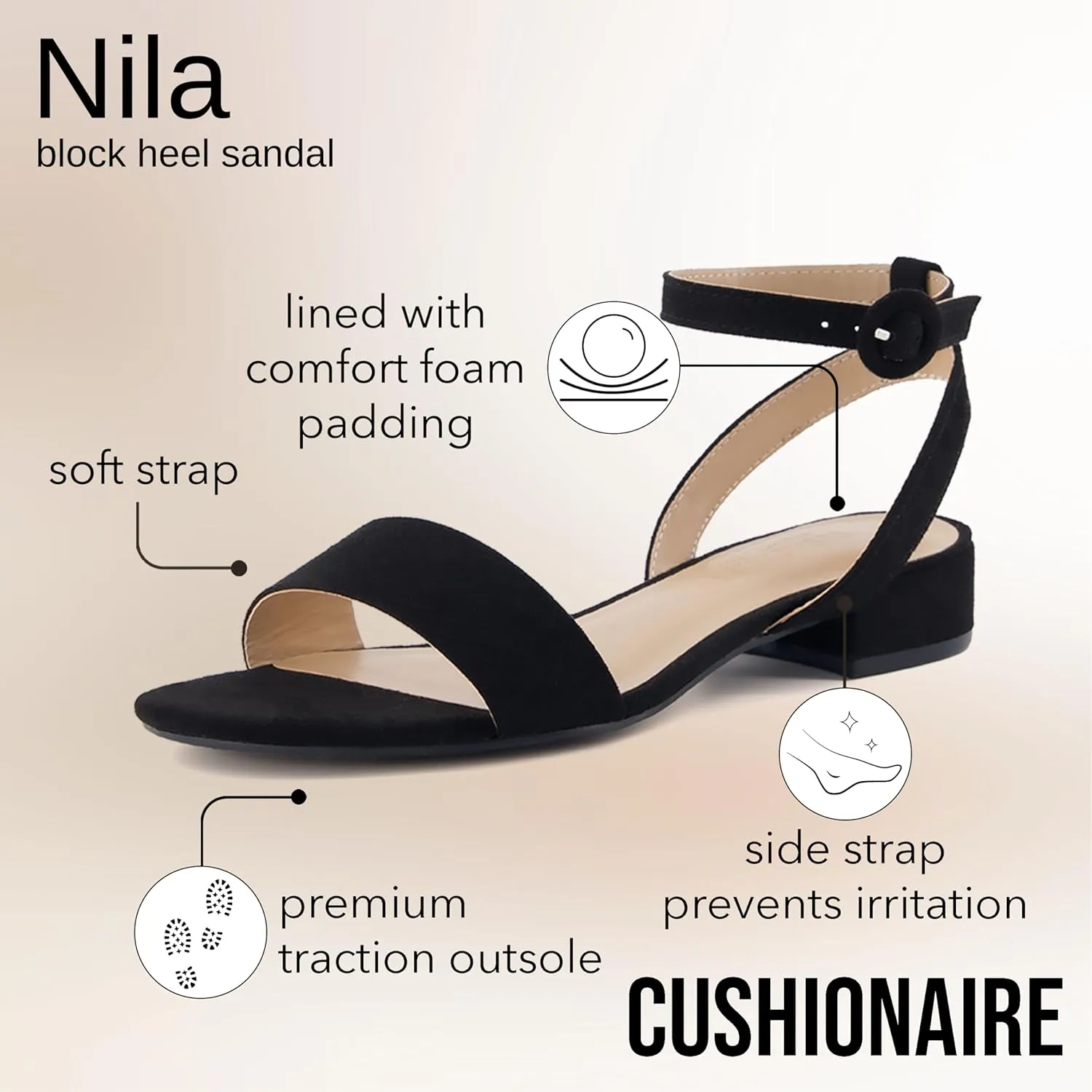 CUSHIONAIRE Women's Nila one band low block heel sandal  Wide Widths Available