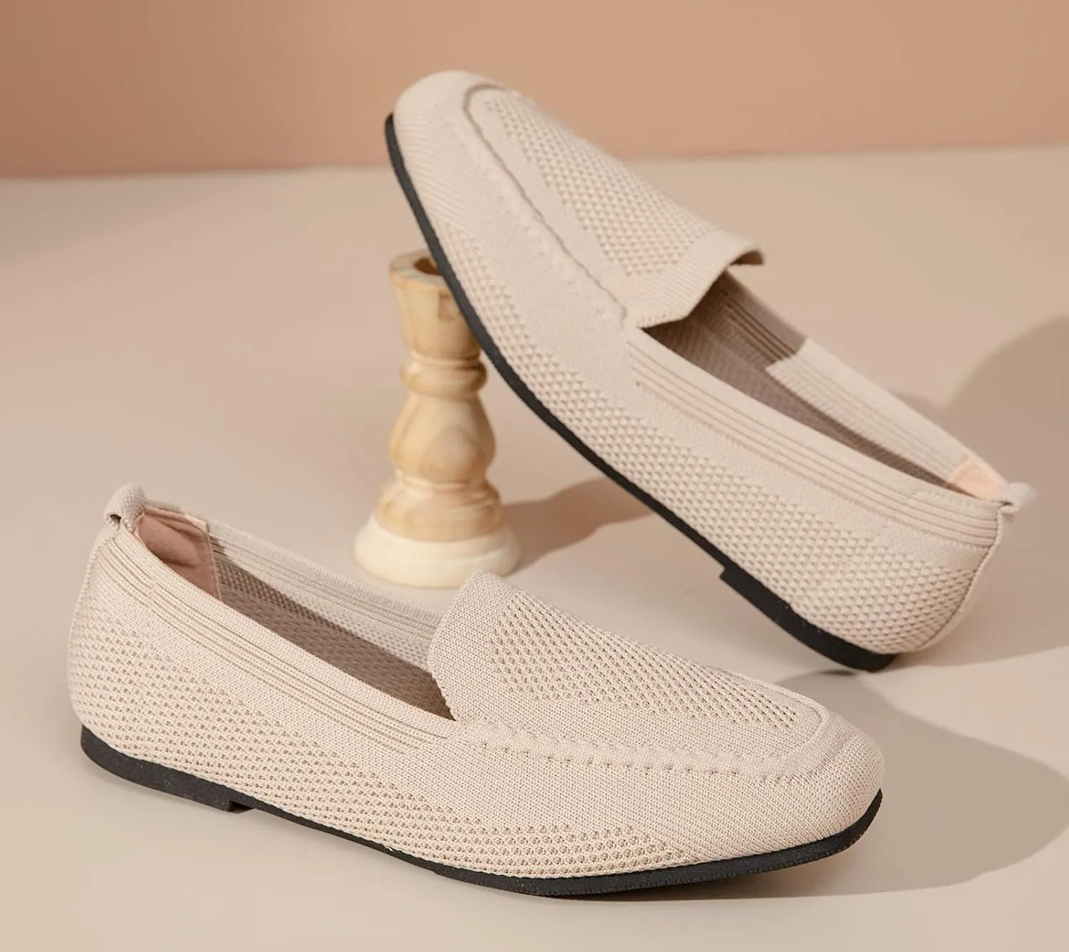 DADAWEN Womens Square Toe Flats Knit Dress Shoes Comfortable Women Shoes Slip On Shoes for Woman Soft Ballet Walking Flats Shoes