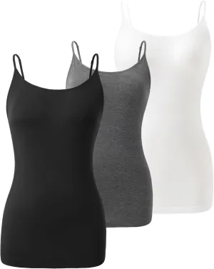 DAVID ARCHY Cotton Camisoles for Women, Airy Soft Comfortable Adjustable Spaghetti Strap 3 Pack