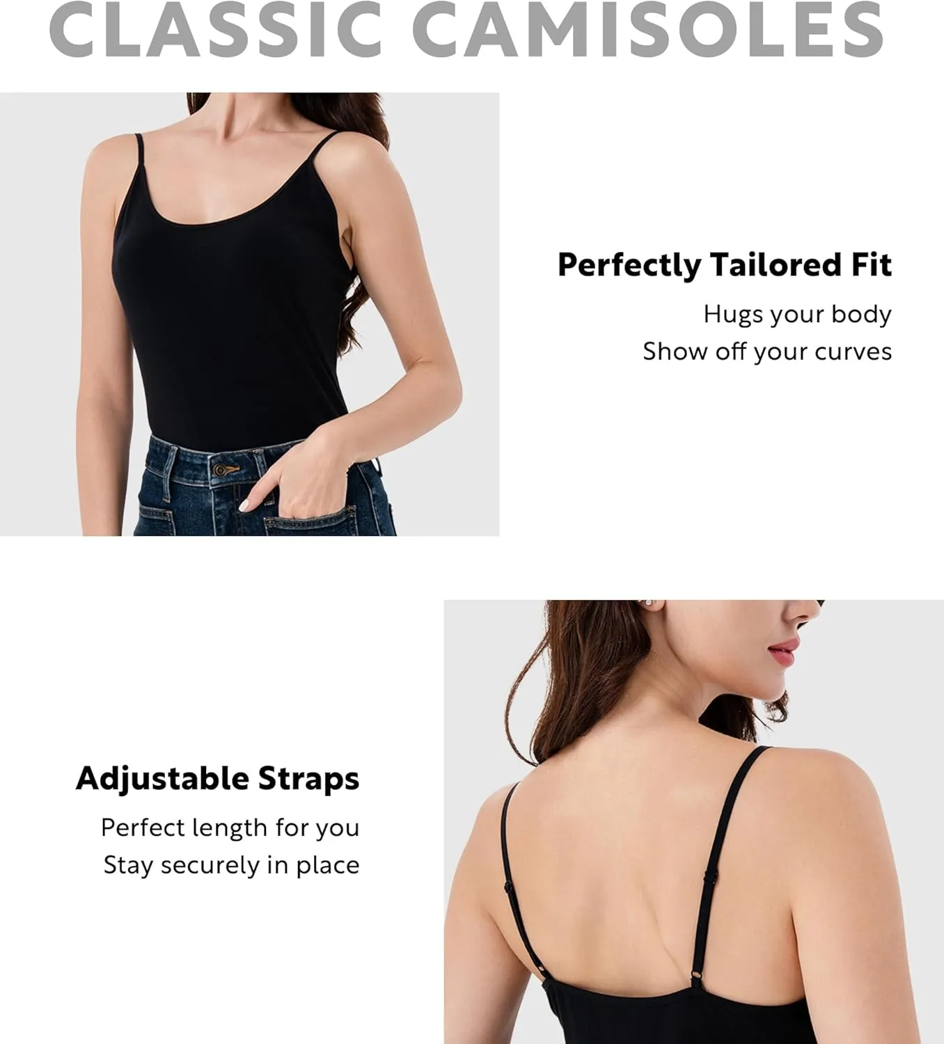DAVID ARCHY Cotton Camisoles for Women, Airy Soft Comfortable Adjustable Spaghetti Strap 3 Pack