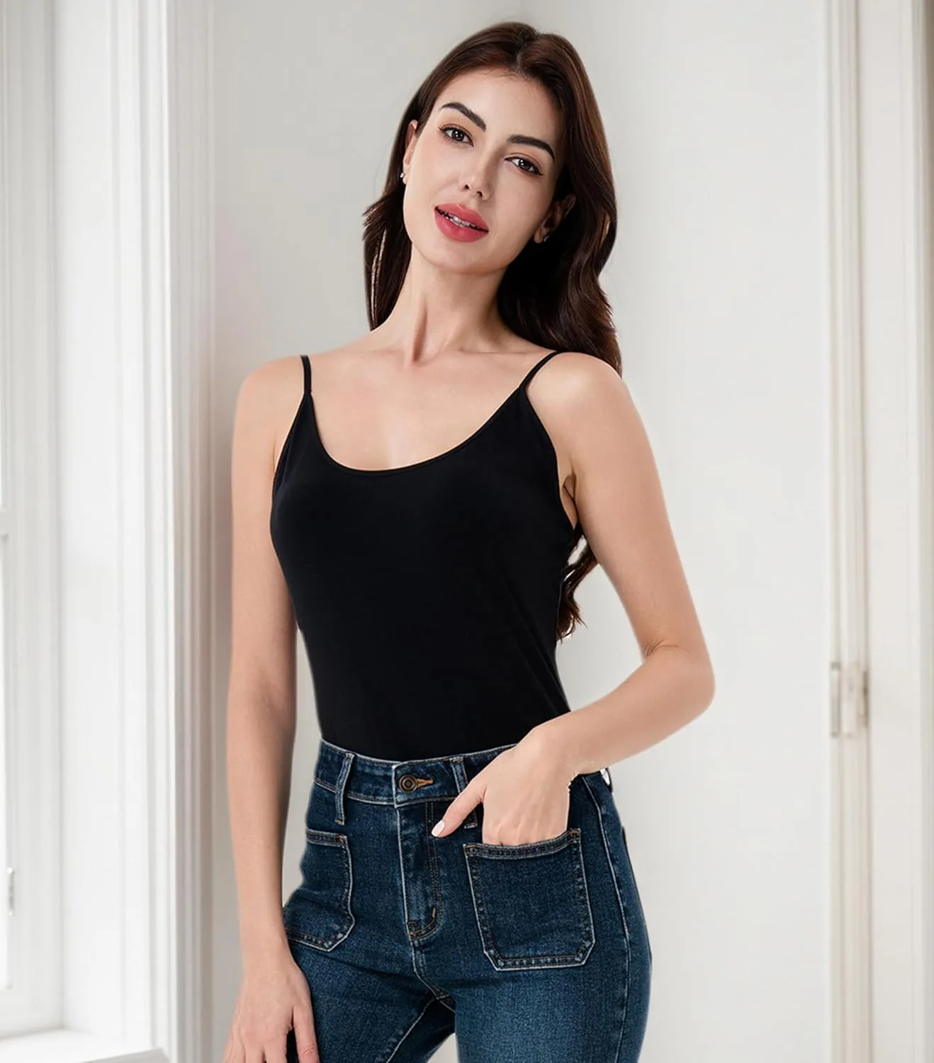 DAVID ARCHY Cotton Camisoles for Women, Airy Soft Comfortable Adjustable Spaghetti Strap 3 Pack