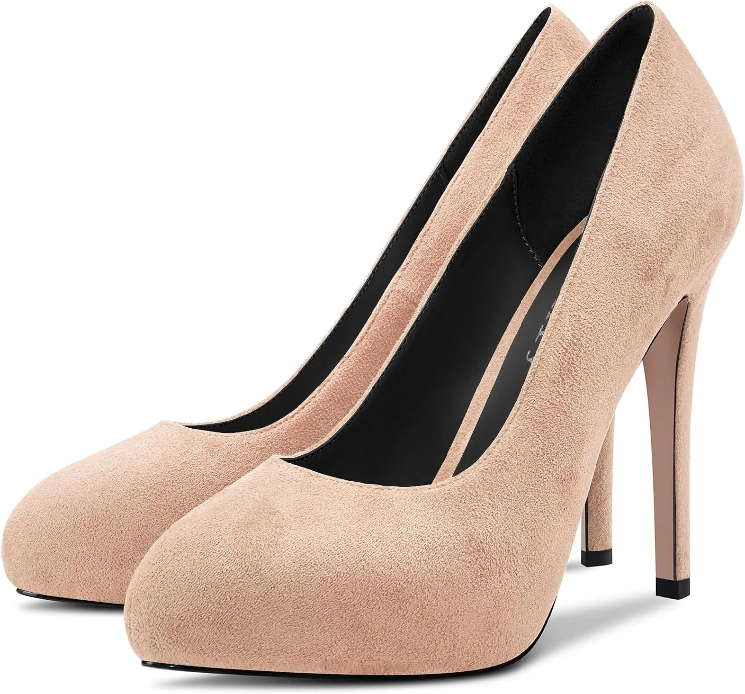 DearOnly Womens Slip On Platform Pumps High Stiletto Heel Closed Round Toe Suede Dress Shoes Bridal Wedding Shopping Vacation 5 Inch