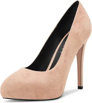 DearOnly Womens Slip On Platform Pumps High Stiletto Heel Closed Round Toe Suede Dress Shoes Bridal Wedding Shopping Vacation 5 Inch