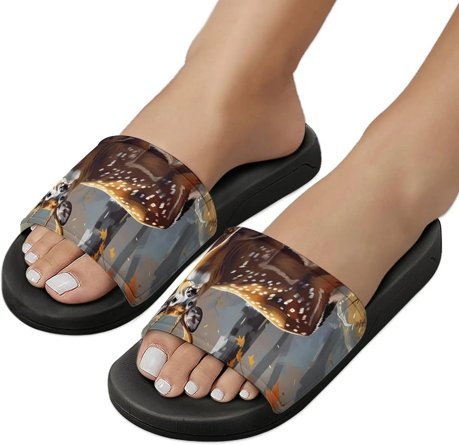 Deer Forests Funny Slippers Slides Sandals Shower Home House Shoes Non Slip Soft Sole Shoe For Men Women Bathroom