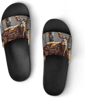 Deer Forests Funny Slippers Slides Sandals Shower Home House Shoes Non Slip Soft Sole Shoe For Men Women Bathroom