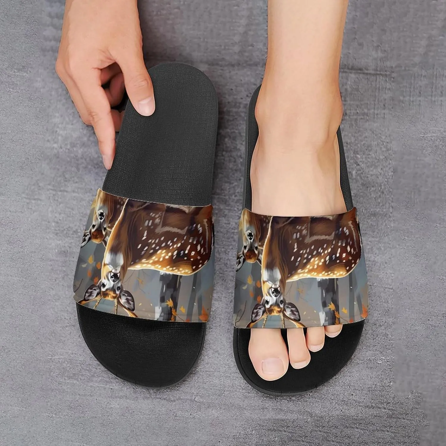 Deer Forests Funny Slippers Slides Sandals Shower Home House Shoes Non Slip Soft Sole Shoe For Men Women Bathroom