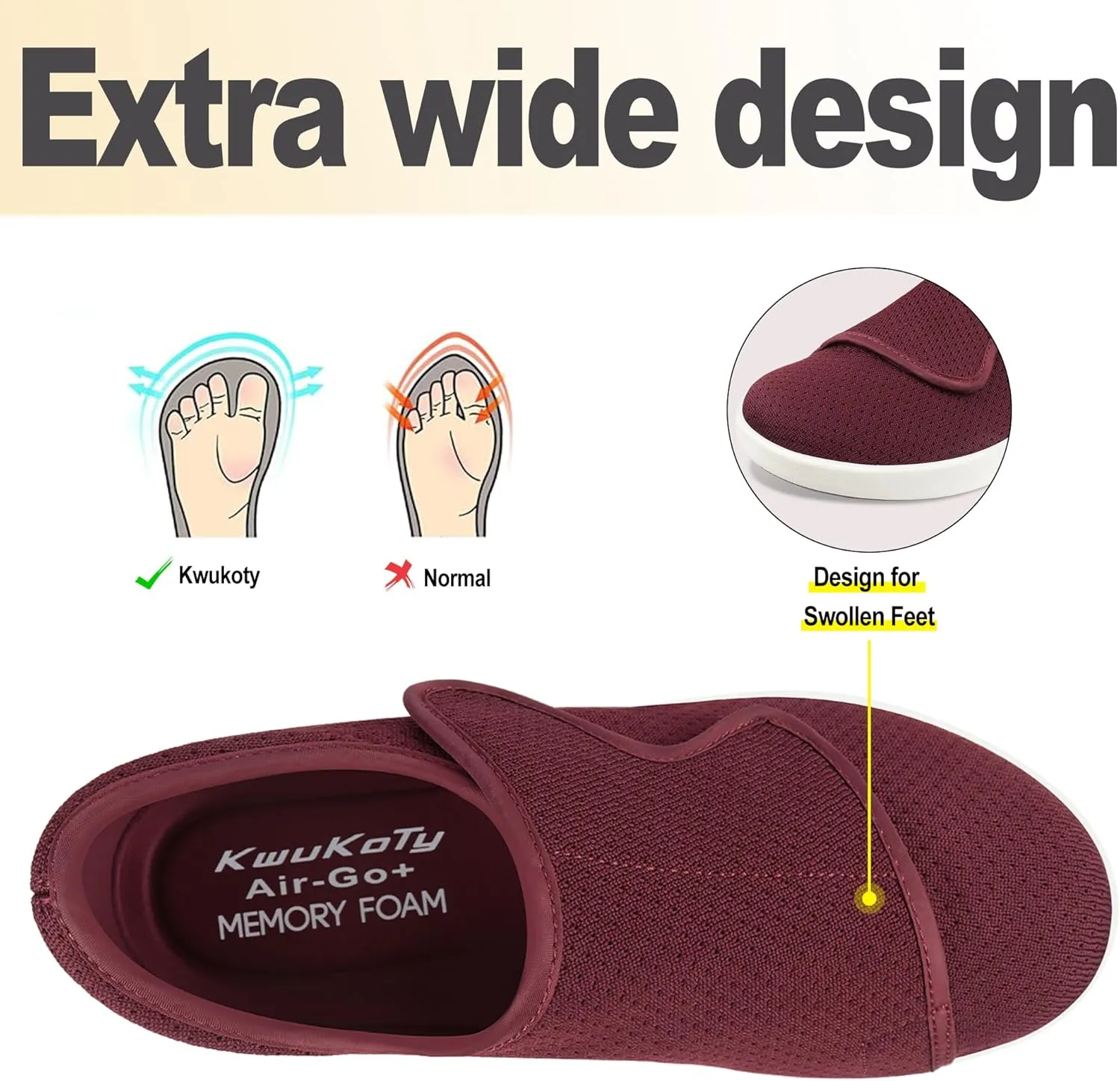 Diabetic Shoes for Women Extra Wide Walking Shoes Slip-On Orthopedic Shoes