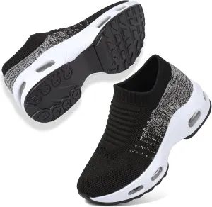 DimaiGlobal Women's Walking Shoes Sock Sneakers Slip On Comfort Mesh Fashion Cushion Lady Girls Modern Jazz Dance Easy Shoes Wedge Platform Loafers