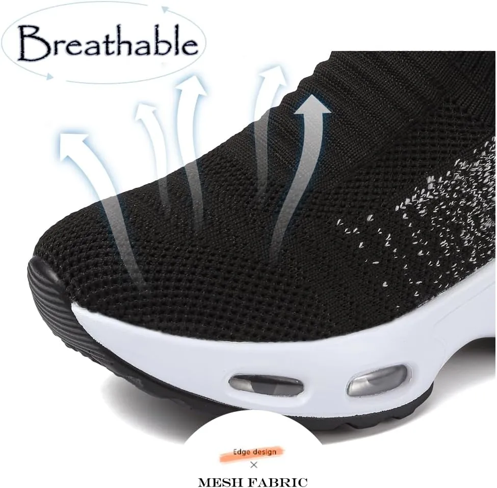 DimaiGlobal Women's Walking Shoes Sock Sneakers Slip On Comfort Mesh Fashion Cushion Lady Girls Modern Jazz Dance Easy Shoes Wedge Platform Loafers