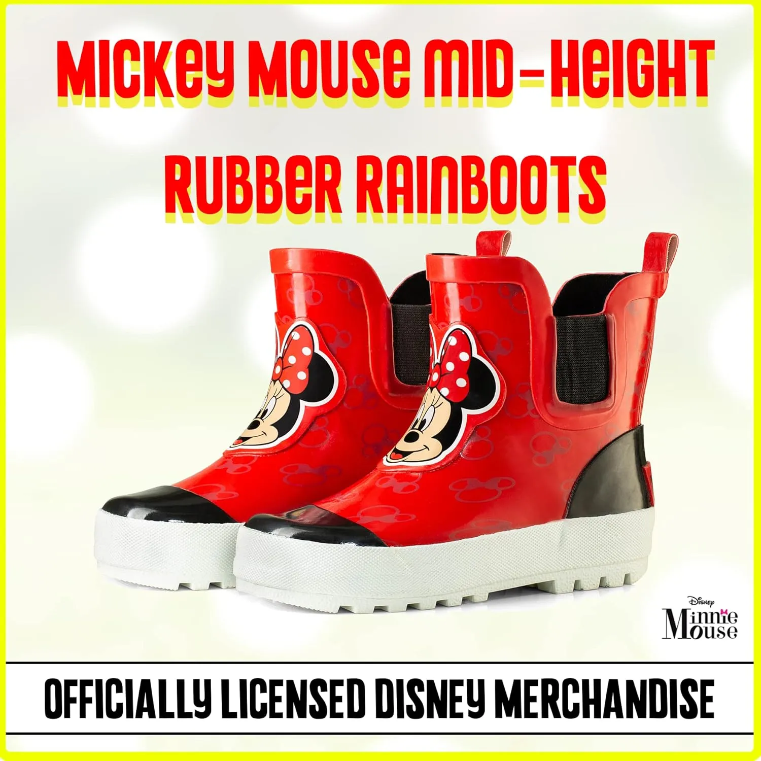 Disney Girl Minnie Mouse Mid Height Easy Slip-on Waterproof Rubber Boots - Size