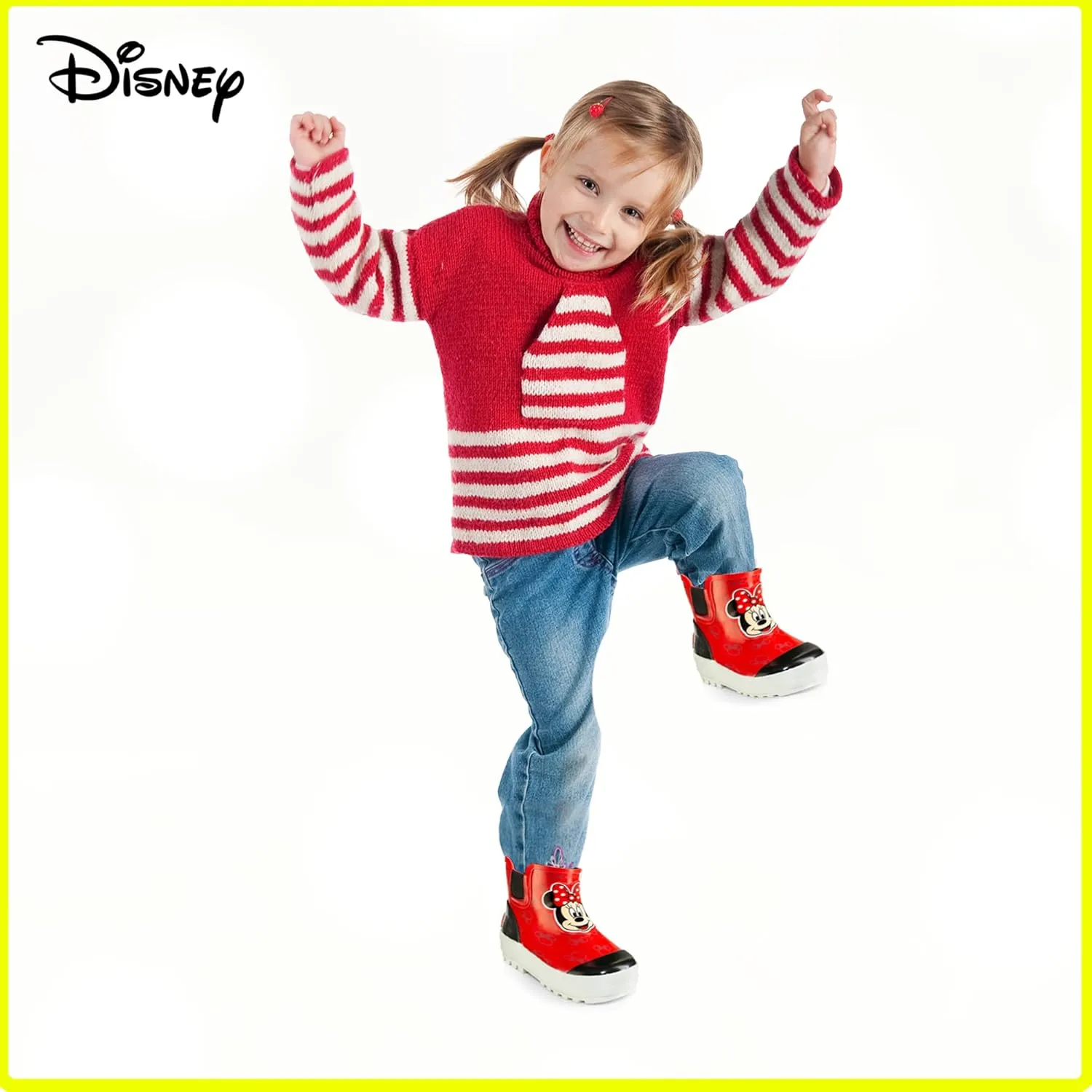 Disney Girl Minnie Mouse Mid Height Easy Slip-on Waterproof Rubber Boots - Size