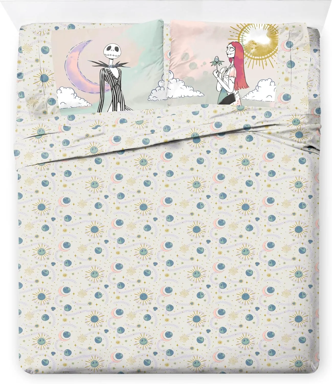 Disney Nightmare Before Christmas Full Size Comforter Set - 7 Piece Jack and Sally Bedding Includes Sheet Set & Pillow Covers - Super Soft Ombre Bedding