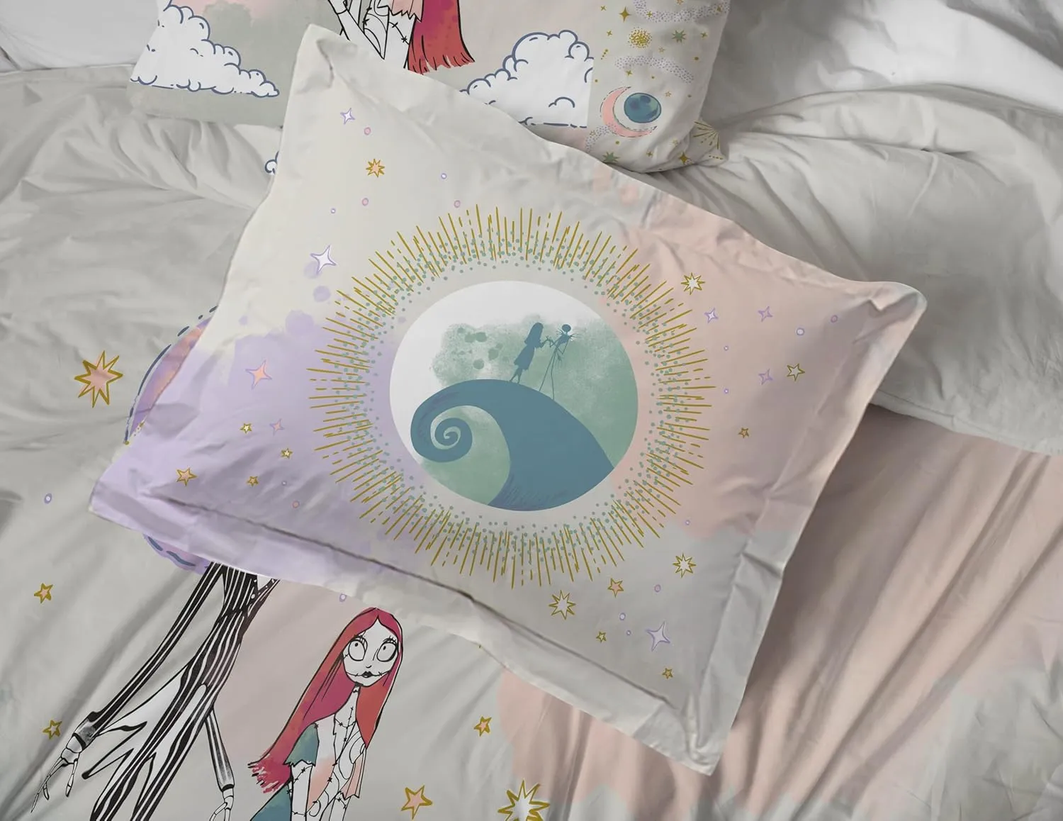 Disney Nightmare Before Christmas Full Size Comforter Set - 7 Piece Jack and Sally Bedding Includes Sheet Set & Pillow Covers - Super Soft Ombre Bedding