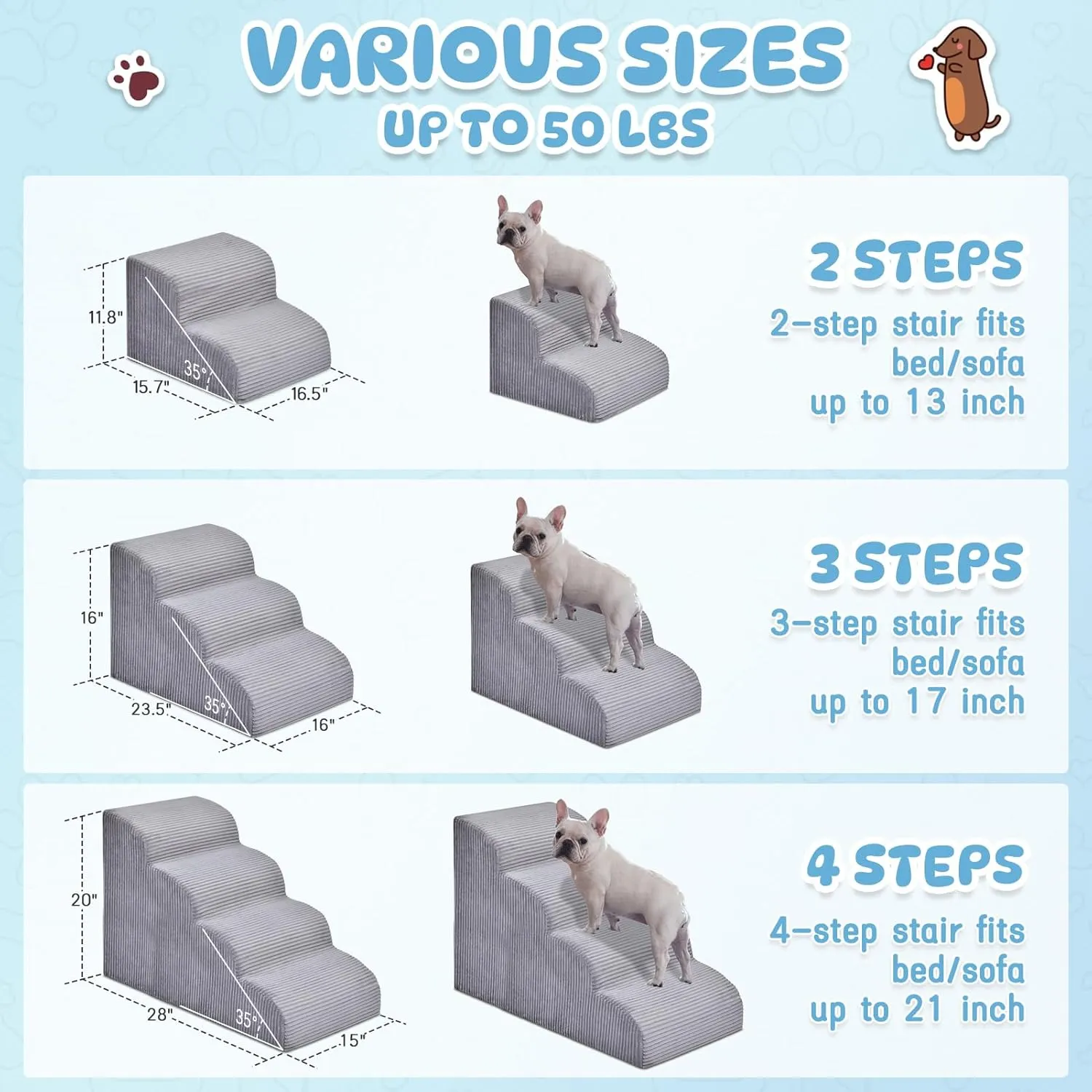 Dog Stairs Steps for High Bed - 4 Steps Pet Steps for Small Dogs and Cats Non-Slip Removable Washable Cover Ramp for Indoor Outdoor Car SUV Couch Sofa(H: 20")