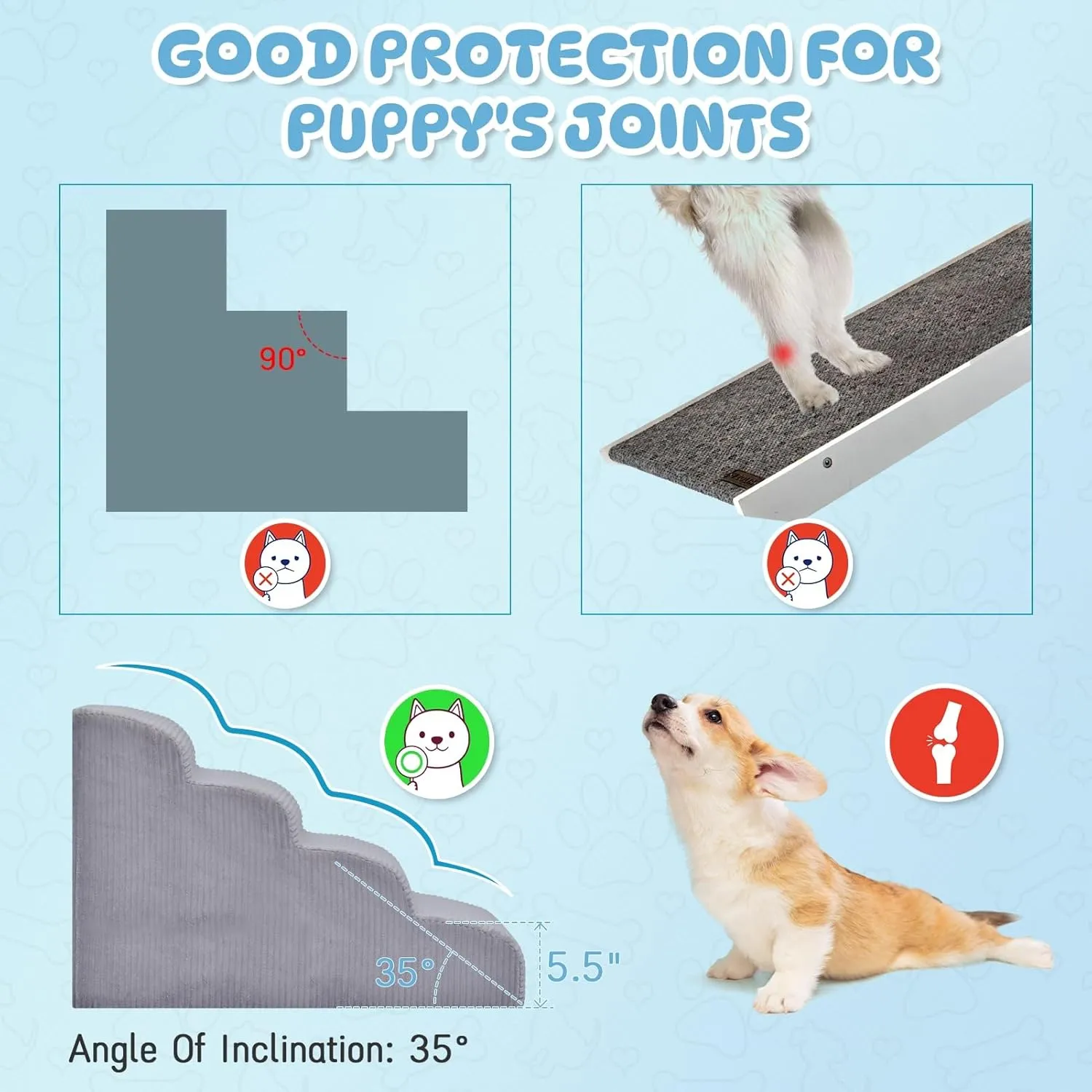Dog Stairs Steps for High Bed - 4 Steps Pet Steps for Small Dogs and Cats Non-Slip Removable Washable Cover Ramp for Indoor Outdoor Car SUV Couch Sofa(H: 20")