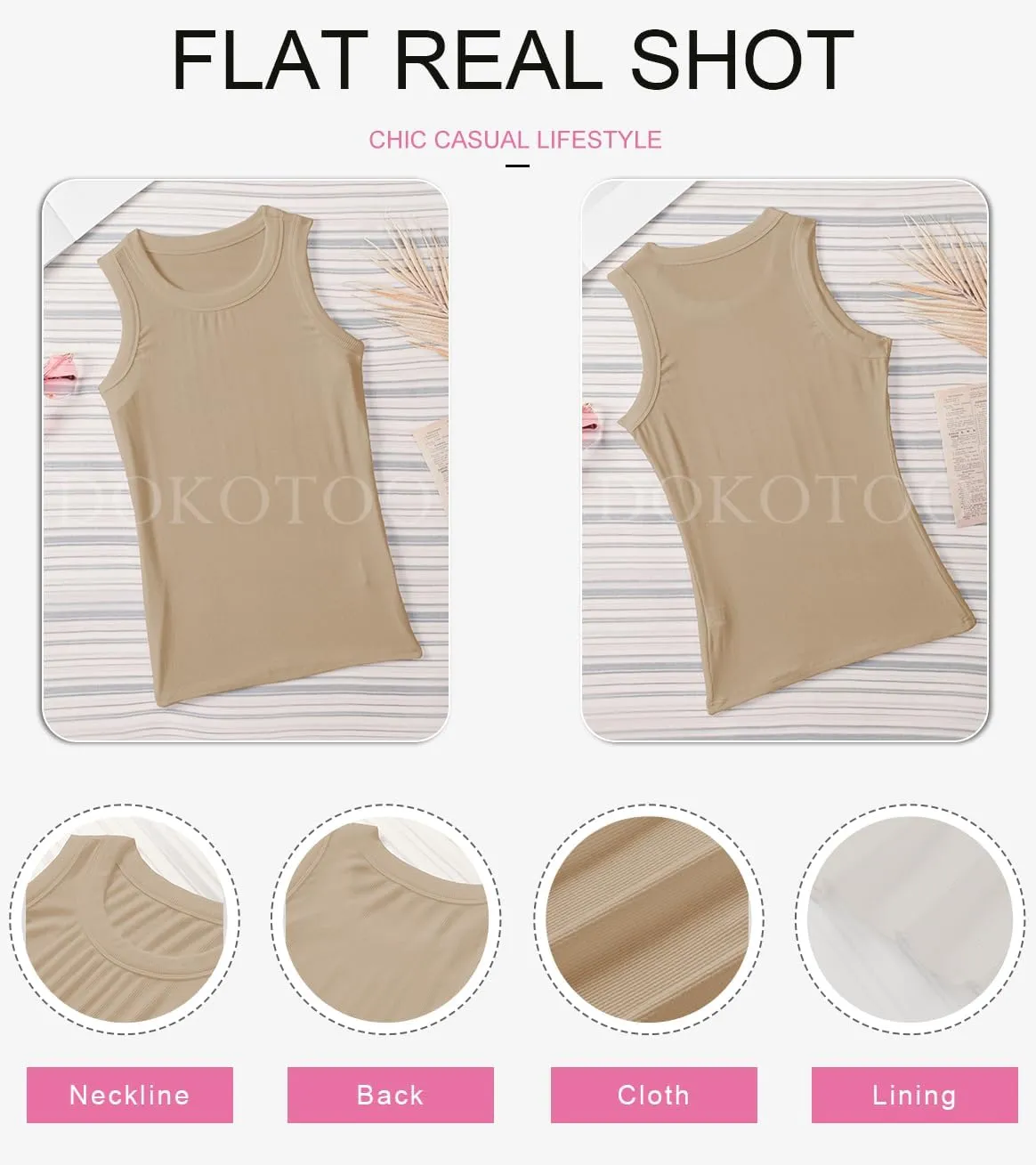 Dokotoo Womens Ladies Ribbed Thick Strap Racerback Tight Slim Fitted Sporty Workout Tank Tops