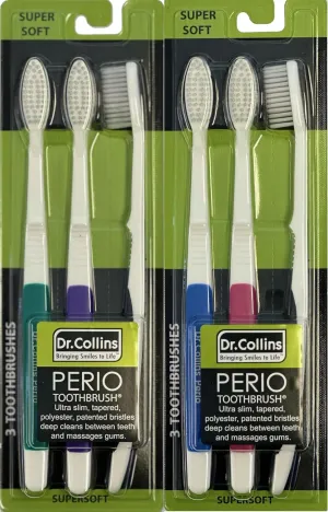 Dr. Collins Perio Toothbrush 3 Pack, (Colors Vary) (Qty. 6, Pack of 2)