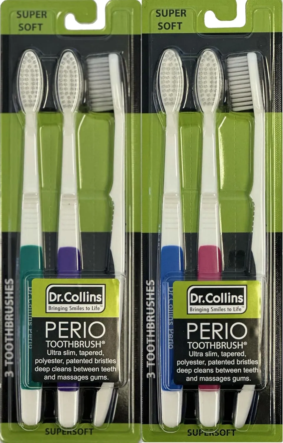 Dr. Collins Perio Toothbrush 3 Pack, (Colors Vary) (Qty. 6, Pack of 2)